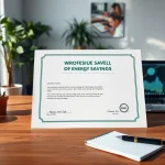 Obtención del Certificado Ahorro Energético en una oficina moderna con detalles ecológicos.