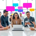 Engaging free ai chat scene featuring diverse users interacting with chat interfaces.