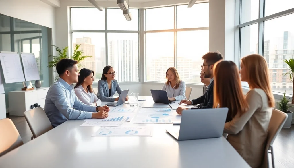 Analyze your investment property analysis with a professional team in a bright office setting.