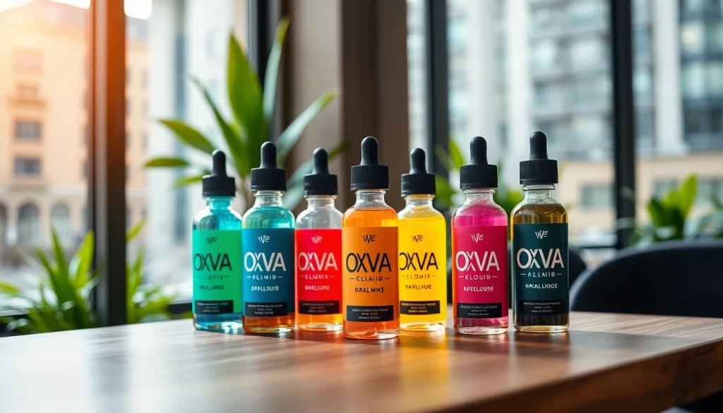 Erlebe die Vielfalt von Oxva Liquid in stilvoller Anordnung auf einem Holztisch.