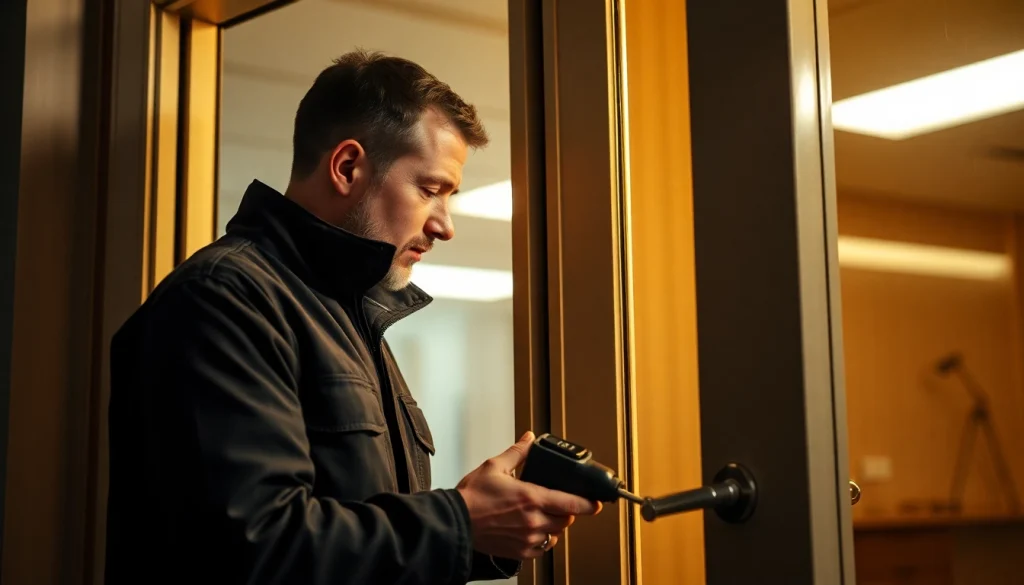 Schlüsseldienst Mannheim: Professioneller Techniker bei der beschädigungsfreien Türöffnung.