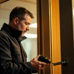 Schlüsseldienst Mannheim: Professioneller Techniker bei der beschädigungsfreien Türöffnung.