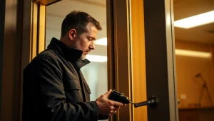 Schlüsseldienst Mannheim: Professioneller Techniker bei der beschädigungsfreien Türöffnung.