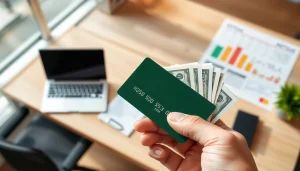 카드 현금화 중인 신용카드와 현금을 잡고 있는 손의 모습