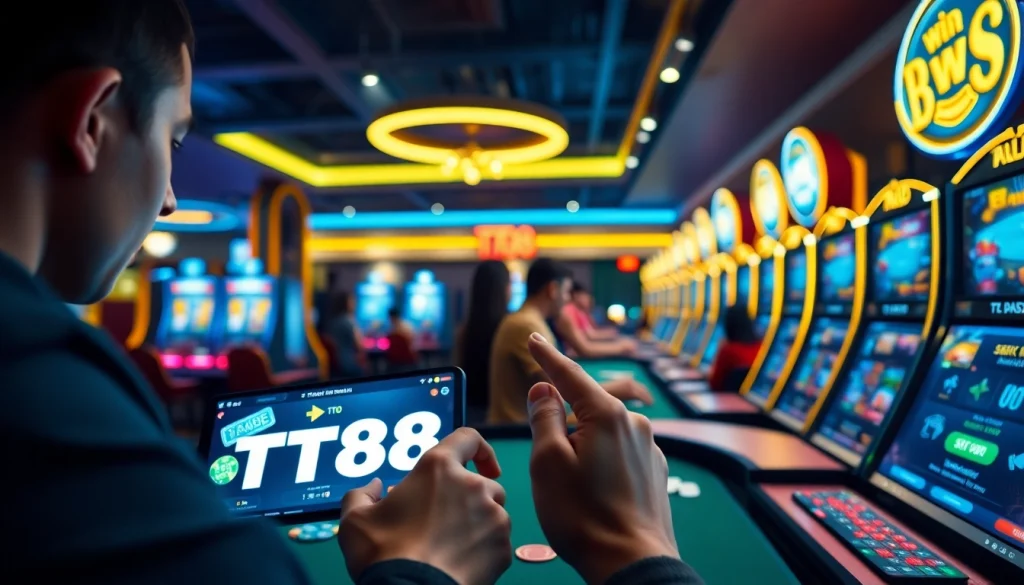 Dynamic scene of TT88 online gaming with engaging gameplay, showcasing vibrant casino elements.