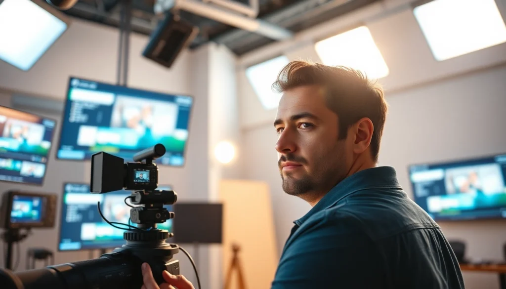 Capturing engaging training videos featuring a videographer in a modern studio.