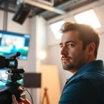 Capturing engaging training videos featuring a videographer in a modern studio.