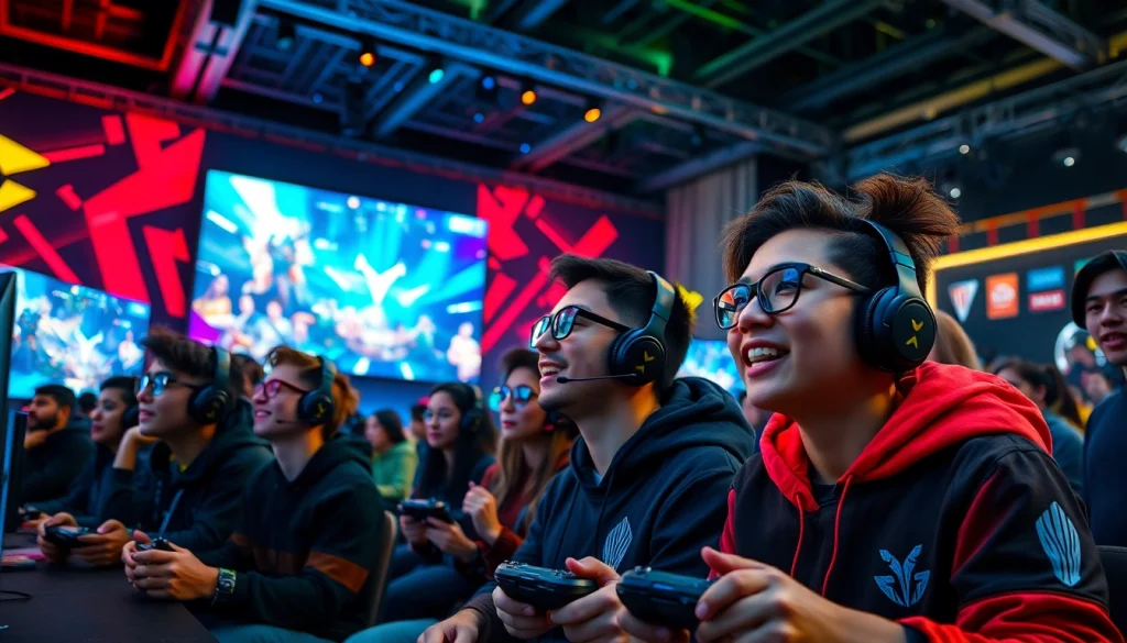 Join the excitement at https://gamelevate.com with gamers engaging in an electrifying esports arena.