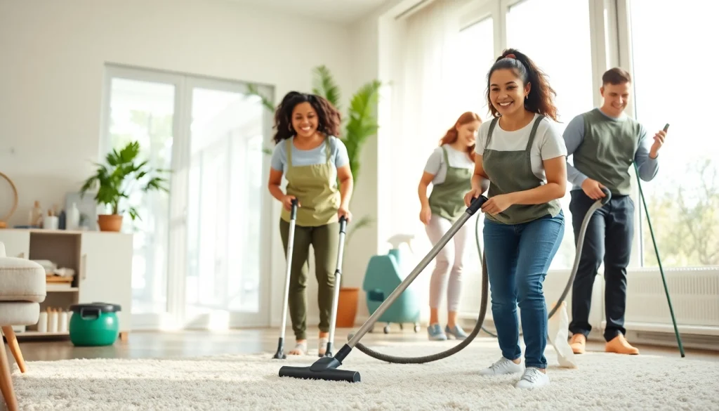 Experienced professionals delivering a Cleaning Service in a bright, modern home environment.