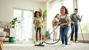 Experienced professionals delivering a Cleaning Service in a bright, modern home environment.