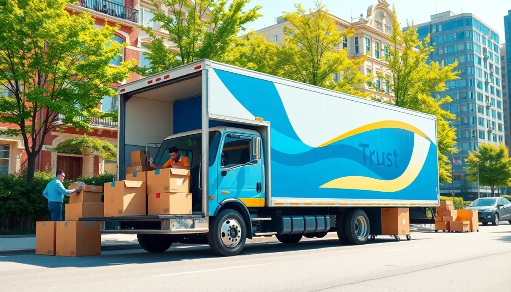 Efficient Toronto moving company crew organizing boxes in an urban environment.