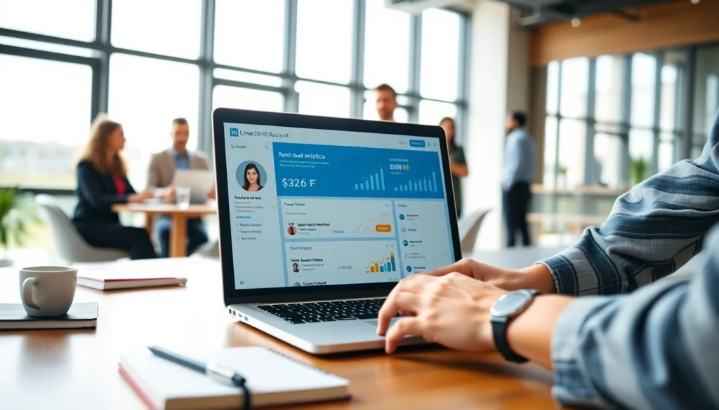 Rent LinkedIn Account services showcased by a professional working on a laptop.