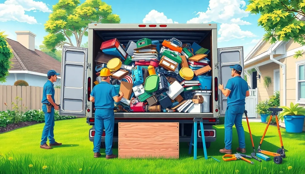 Efficient junk removal service by https://myeasyjunkremoval.com actively clearing clutter in a suburban setting.