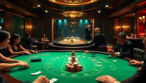 Experience the excitement of SHBET casino with vibrant poker tables and spinning roulette wheels.