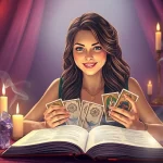 Intuitive reader offering insights at https://julielynn.co in a tranquil, magical setting.