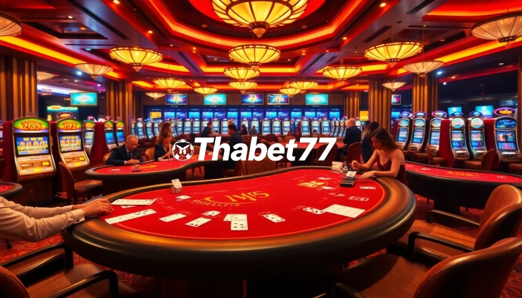 Experience thrilling gameplay at Thabet77 casino with vibrant slot machines and exciting tables.