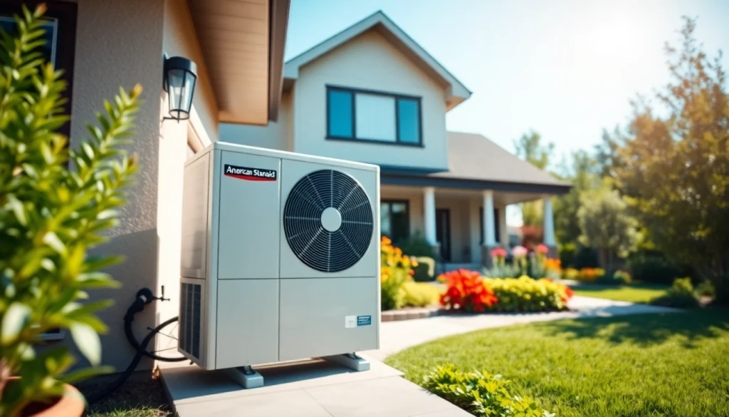 View of an american standard heat pump in a contemporary home environment showcasing energy-efficient design.