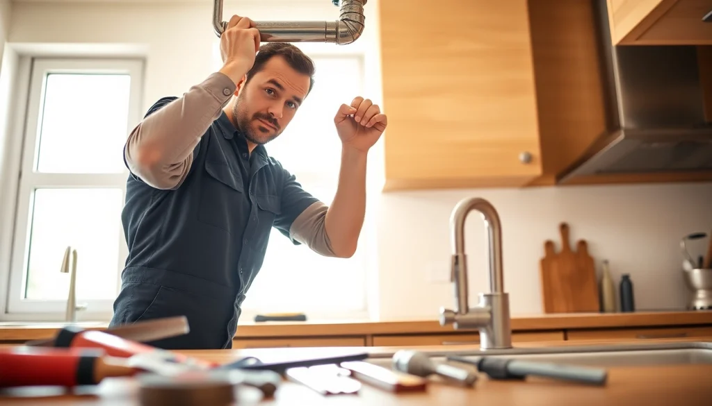 Experienced plumber working in a kitchen to promote services at https://speedyservicestoday.com.au.