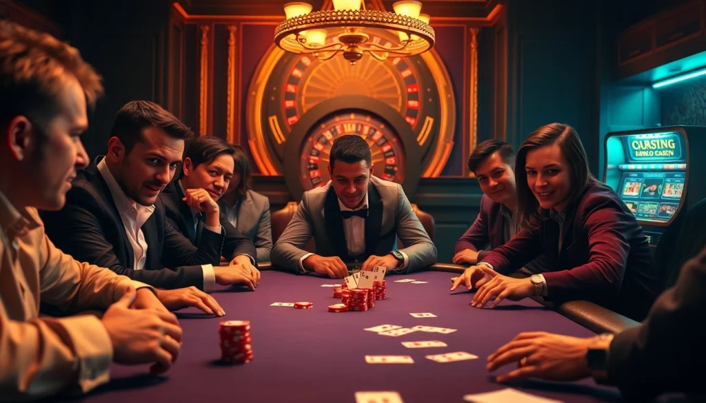 Engaged players enjoying high-stakes poker at Fun88 casino, showcasing excitement and luxury.