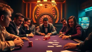 Engaged players enjoying high-stakes poker at Fun88 casino, showcasing excitement and luxury.