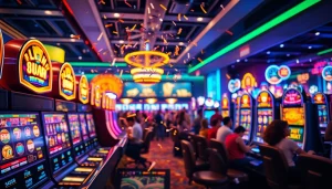 Petani toto merayakan kemenangan di mesin slot dengan suasana ceria dan penuh warna.