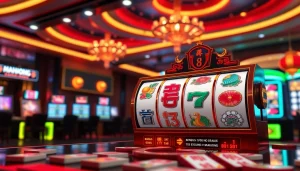 Mainkan mahjong ways 2 slot dengan simbol berwarna-warni dan suasana kasino yang meriah.