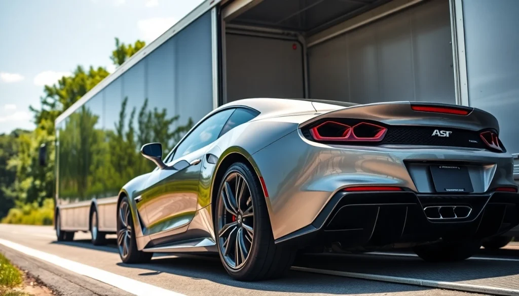 Securely loading a luxury vehicle at https://luxuryautocarriers.com into an enclosed transport truck.