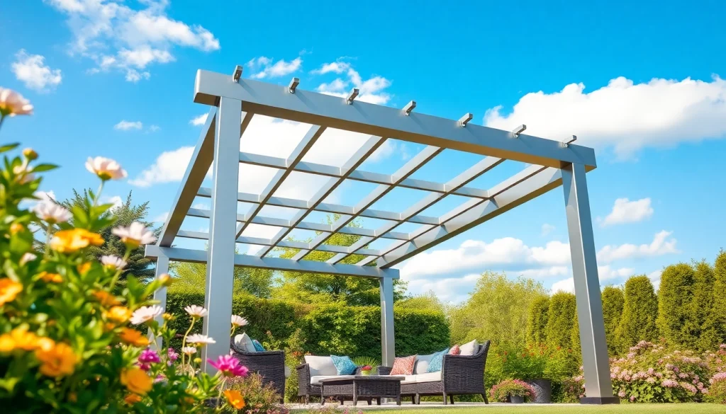 Enhance your garden with a modern steel pergola, providing stylish outdoor living and relaxation.