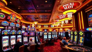 Players enjoying a thrilling moment at toto slot machines in a luxurious casino setting.
