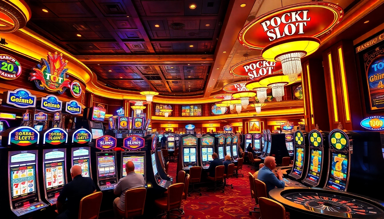 Players enjoying a thrilling moment at toto slot machines in a luxurious casino setting.
