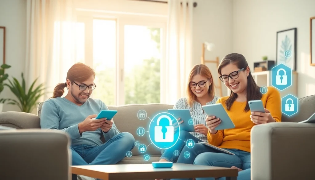 Safeguarding family online with https://auhra.se promoting digital safety solutions in a cozy home setting.