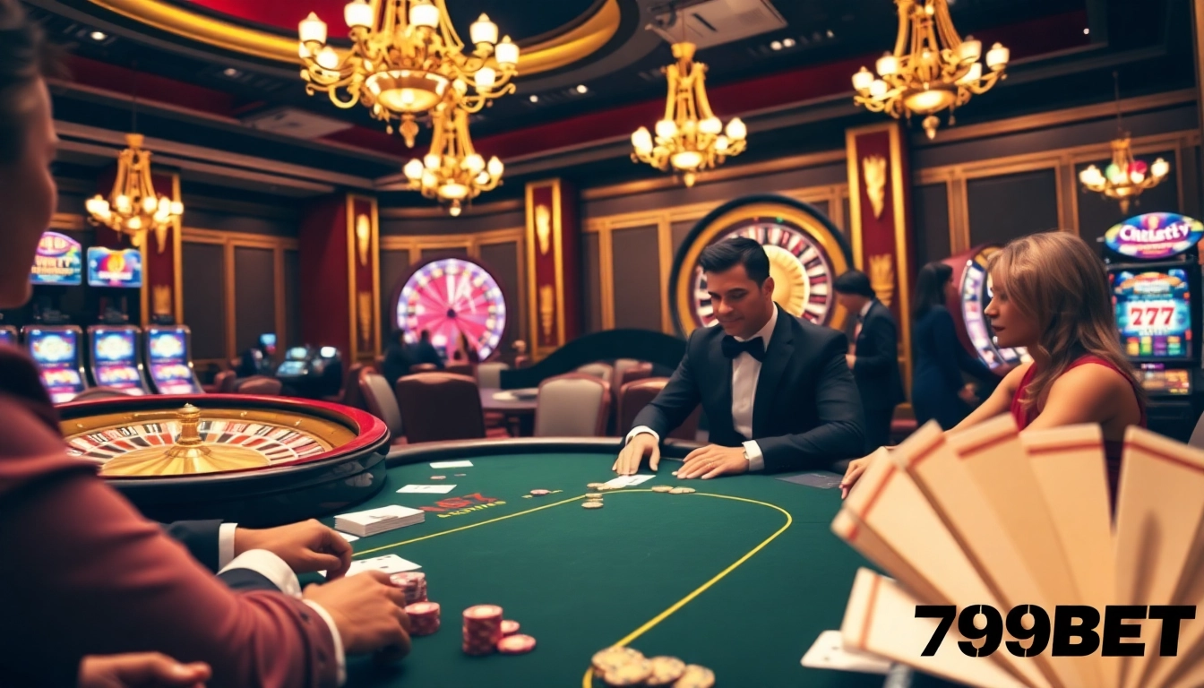 Experience a luxury poker game at 789BET, featuring professional dealers and vibrant casino ambiance.