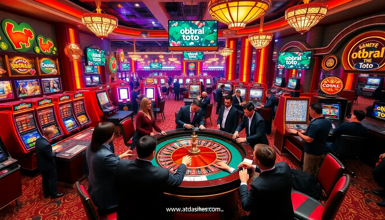 Experience thrilling gambling action at a vibrant casino setting featuring obral toto slot machines.