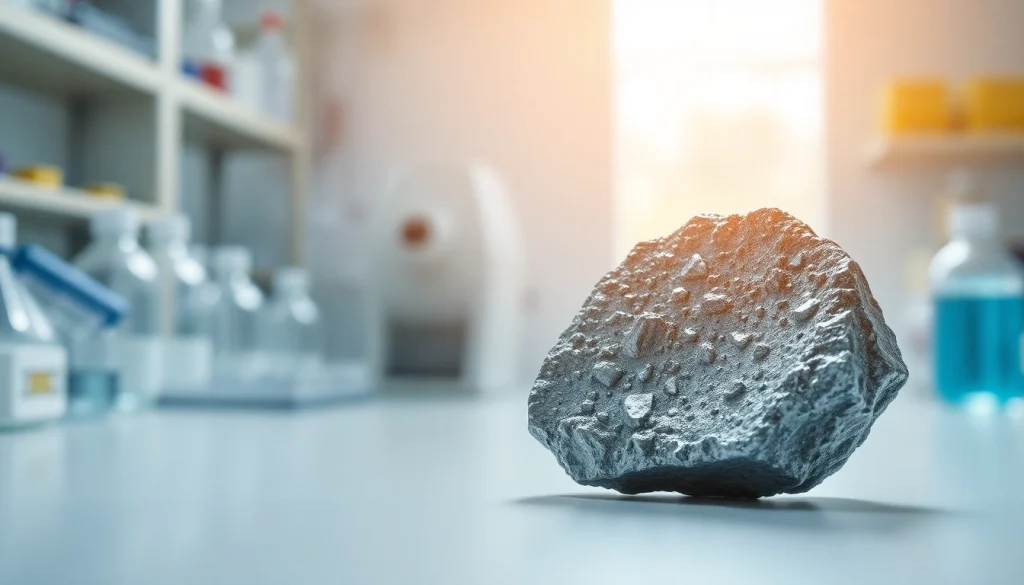 Beryllium sample displayed in a scientific environment, showcasing its unique properties.