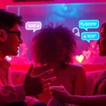 Flirtatious interaction in a virtual sex chat AI environment with engaging characters.