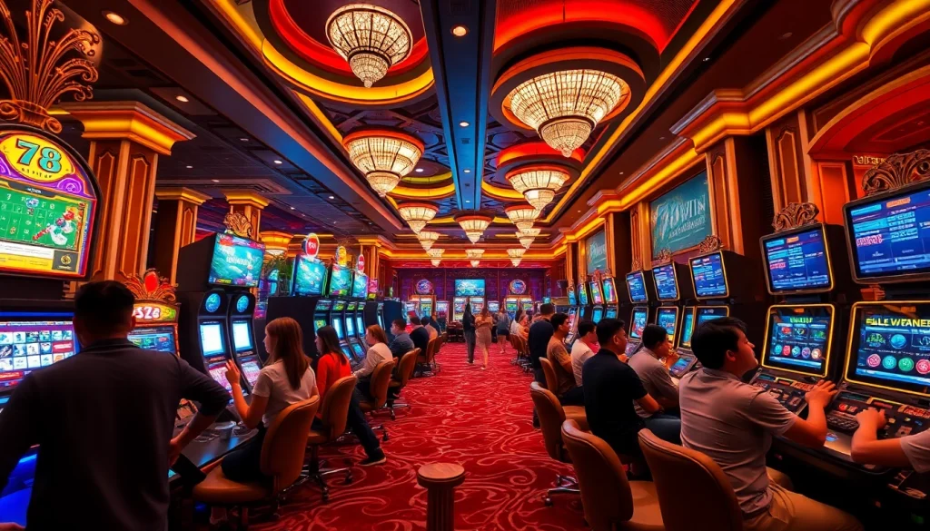 Exciting gaming scene at 78WIN casino with players engaged in various activities.
