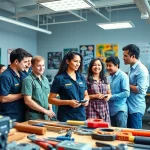 Students learning practical skills at trade schools in Hawaii in a vibrant classroom setting.