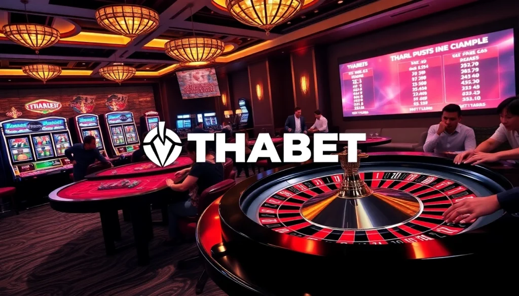 Experience the excitement of THABET with vibrant casino tables and lively players engaging in thrilling games.
