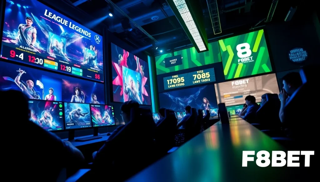 Exciting esports betting scene representing F8BET, showcasing dynamic gaming and digital odds.