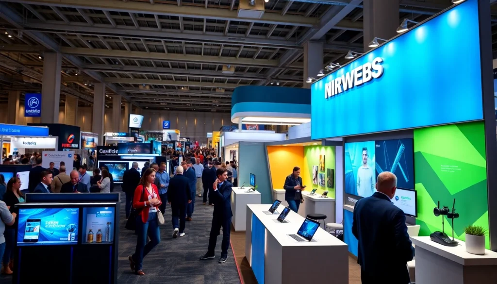 Engaging trade show displays highlighting vibrant designs and booth layouts to attract visitors.
