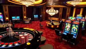 Exciting gambling scene at F8 BET featuring roulette and poker tables.