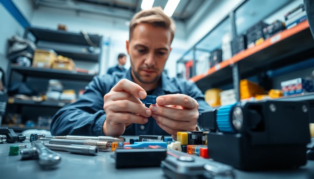 Sprawdzenie bezpiecznika w samochodzie na https://bezpieczniki24.pl, ukazując fachowca w akcji.