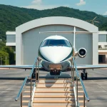 Experience luxury travel with https://flymarquis.com private jet parked at an exclusive terminal.