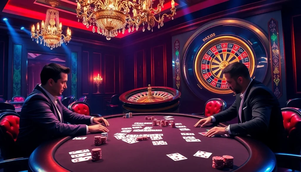 Engaged players at a luxurious poker table showcasing say88 casino excitement.