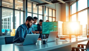 Collaborative software testing team from https://xqa.ca in a modern office setting focused on quality assurance.