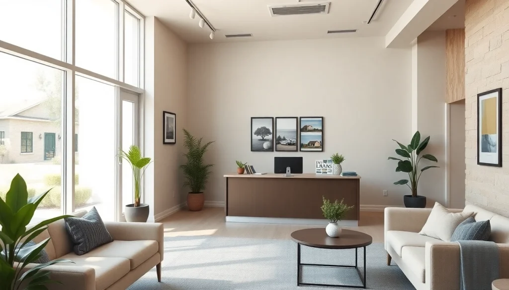 Showcasing real estate office with inviting atmosphere and modern workspace.