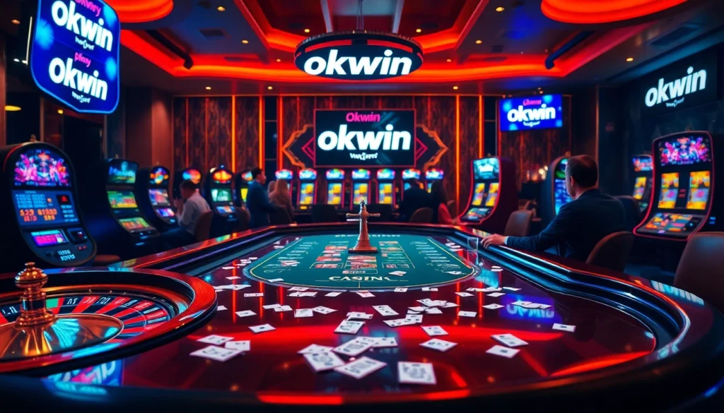 Engaging players at a luxurious Okwin online casino table showcasing various games.