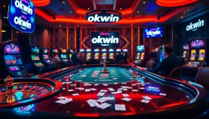 Engaging players at a luxurious Okwin online casino table showcasing various games.