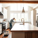Showcasing a detailed home renovation project in a stylish kitchen, emphasizing upgrades and craftsmanship.