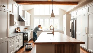 Showcasing a detailed home renovation project in a stylish kitchen, emphasizing upgrades and craftsmanship.